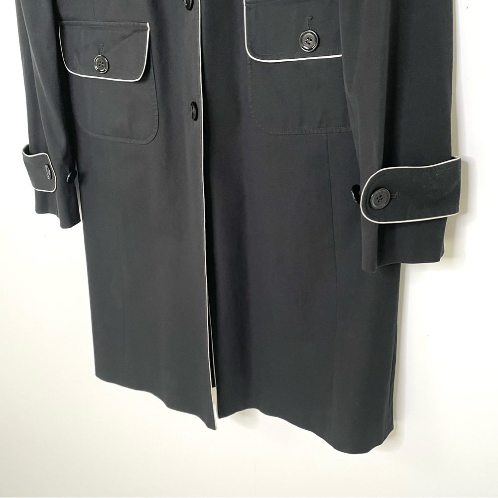 Elevated Minimalist | Black Knee-Length Trench w Off White Piping Trim | by Loft - Picture 4 of 16